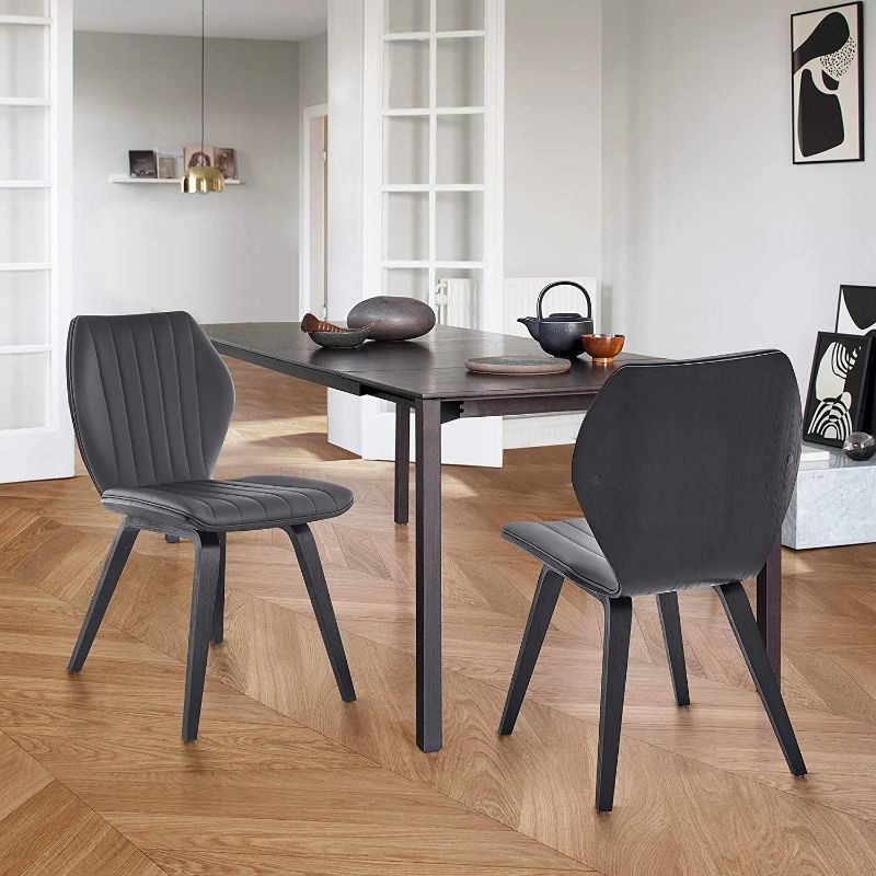 Photo 1 of Armen Living Ontario Faux Leather and Wood Dining Chairs-Set of 2, 19" Seat Height, Gray/Matte Black
