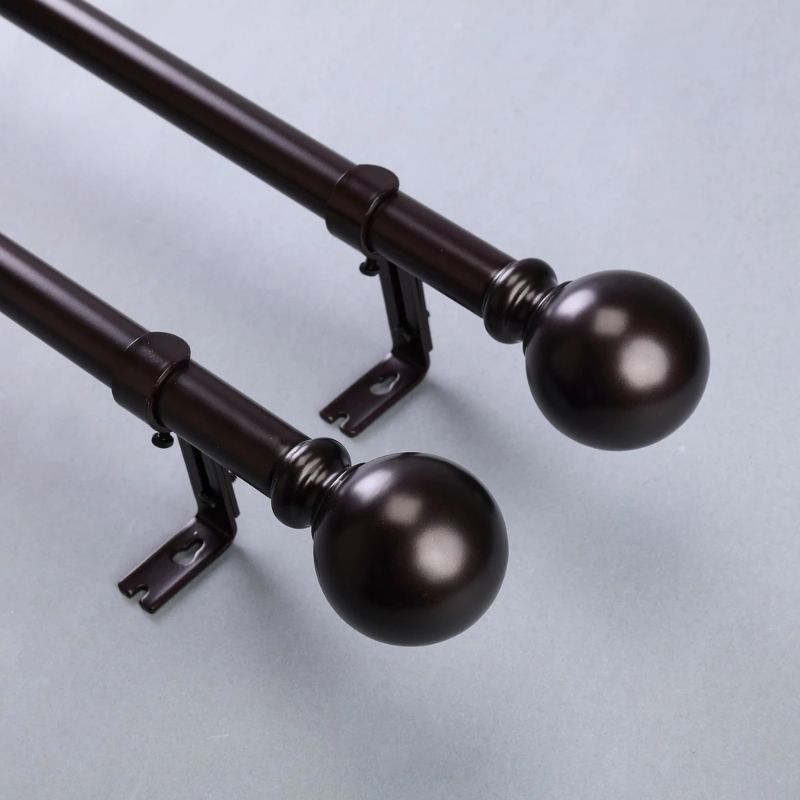 Photo 1 of 42"-126" | Adjustable Curtain Rod Set | Bronze | Round Finials
