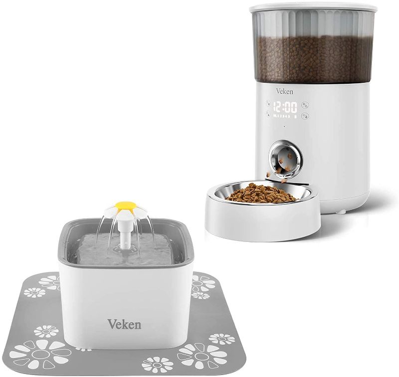 Photo 1 of Veken 135oz/4L Automatic Pet Feeder & 84oz/2.5L Pet Fountain Set
