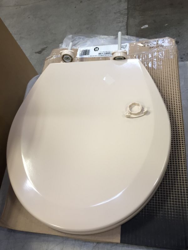 Photo 2 of BEMIS 500EC 068 Toilet Seat with Easy Clean & Change Hinges, ROUND, Durable Enameled Wood, Fawn Beige

