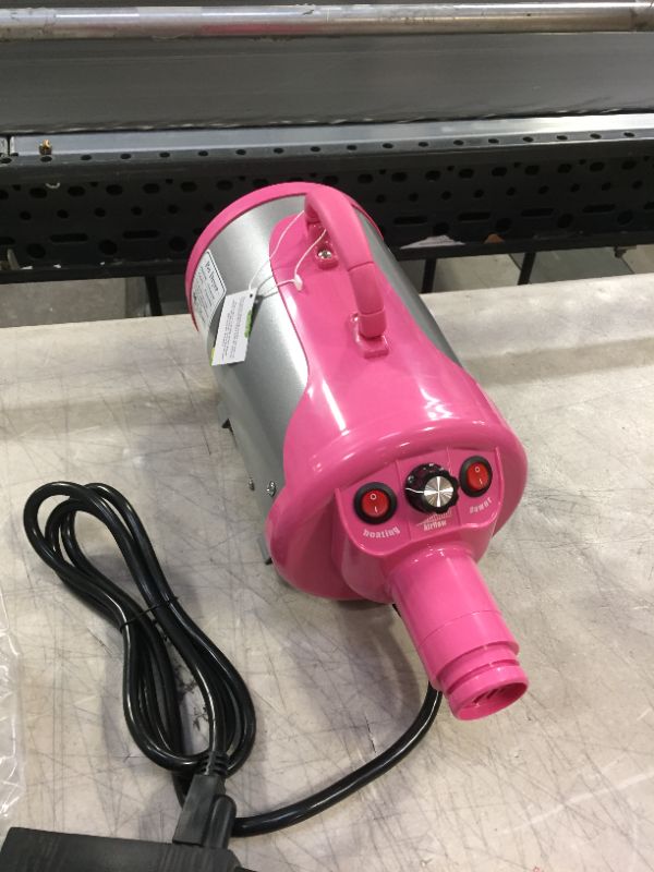 Photo 2 of 3.2HP Stepless Adjustable Speed Pet Hair Force Dryer Dog Grooming Blower with Heater (Pink)