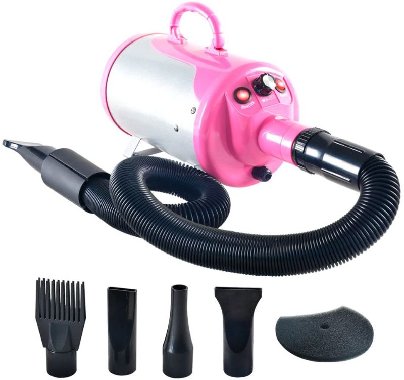 Photo 1 of 3.2HP Stepless Adjustable Speed Pet Hair Force Dryer Dog Grooming Blower with Heater (Pink)