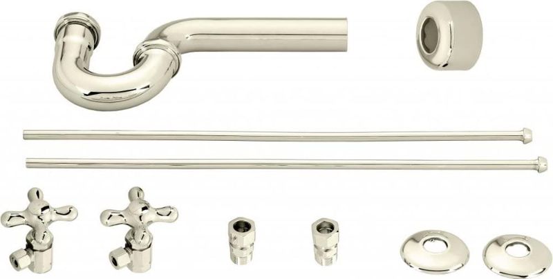 Photo 1 of Westbrass Traditional Pedestal Lavatory Kit with Cross Handles, Polished Nickel, D1838L-05
