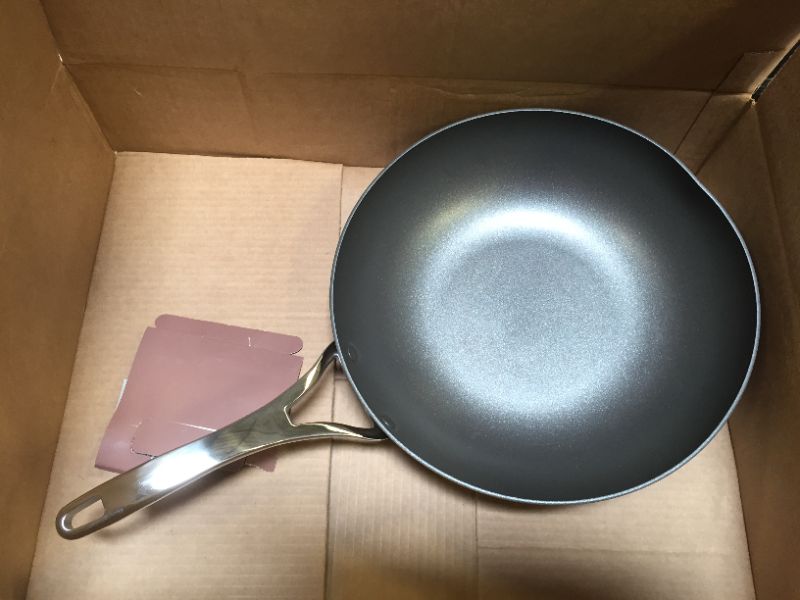 Photo 2 of Anolon Nouvelle Copper Hard Anodized Nonstick Wok/Stir Fry Pan/Wok Pan - 12 Inch, Sable Brown
