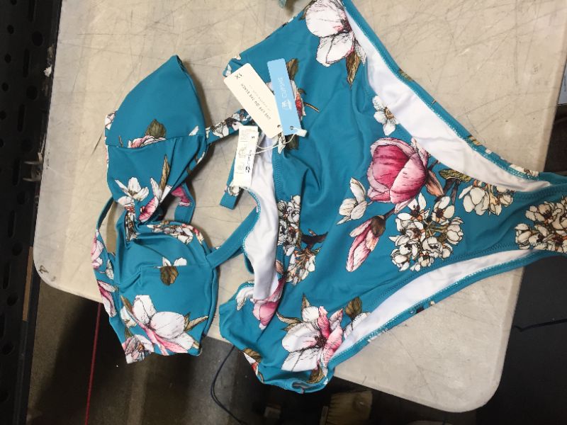 Photo 2 of Blue Floral Cutout High Waisted Plus Size Bikini
1X
