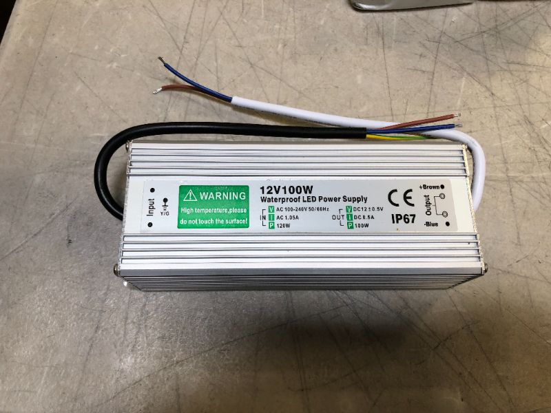 Photo 2 of 12V 100W LED Power Supply, IP68 Rainproof Waterproof Outdoor Driver,AC 100-260V to DC 12V 8.3A Low Voltage Transformer, Adapter Converter for LED Light, Computer Project, Outdoor Use