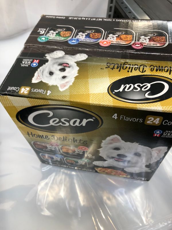 Photo 2 of (24 Pack) CESAR HOME DELIGHTS Wet Dog Food Pot Roast & Vegetable, Beef Stew, Turkey Potato & Green Bean, and Hearth Chicken & Noodle Variety Pack, 3.5 FRESHEST BY 7/30/2023
