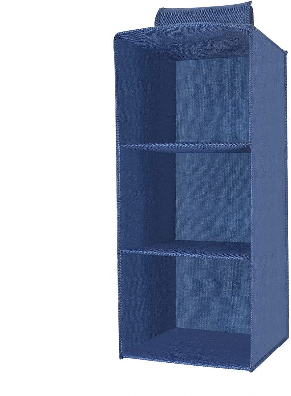 Photo 1 of 3-Shelf Hanging Closet Organizer, Foldable Closet Hanging Organizer Washable and Sturdy, Hanging Shelves for Closet Storage and Accessories, 10.2" W x 10.6" D x 22.8" H (Navy, 3-Shelf)
