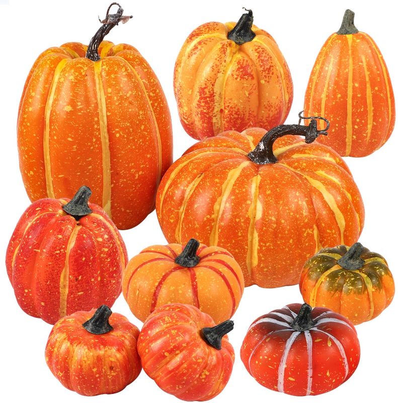 Photo 1 of 10pcs Artificial Pumpkin Decorations Assorted Size Fall Pumpkins for Fall Halloween Thanksgiving Holiday Decorating