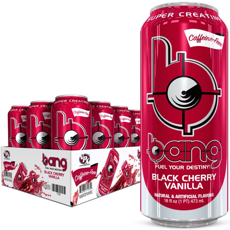 Photo 1 of (12 Cans) Bang Caffeine Free Black Cherry Vanilla Energy Drink with Super Creatine, 16 Fl Oz FESHEST BY 10/2022
