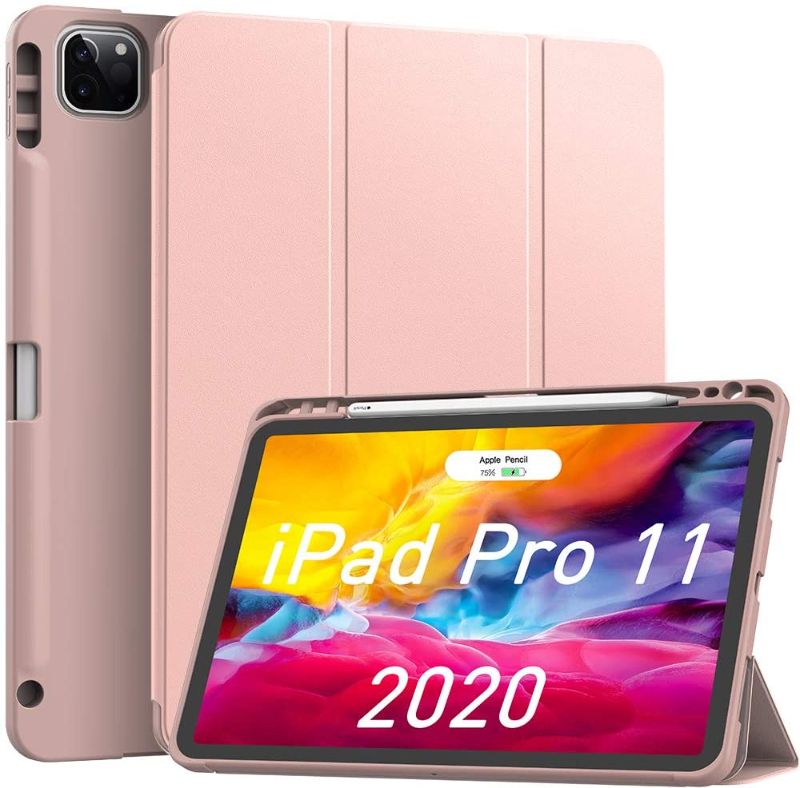 Photo 1 of  iPad Case Pro 11in 2020 with Pencil Holder,New iPad case 11 inch Lightweight Smart Cover with Soft TPU Back +?Apple Pencil Charging?+Auto Sleep/Wake for iPad Gen 2020 (Rose Gold)