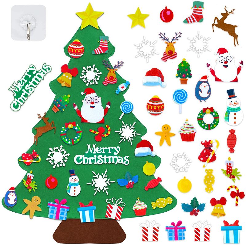 Photo 1 of 3.2 FT Felt Christmas Tree for Kids Wall 33 Pcs Detachable Christmas Ornaments Toys Gifts for Toddler Xmas Crafts with Santa Snowman Decor for The Home Indoor Door Wall Decorations Felt Kits
