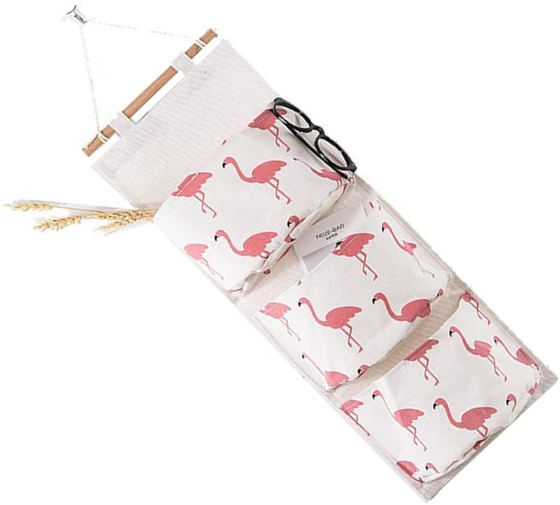 Photo 1 of 3-Layer Cotton And Linen Storage Bag,Wall Closet Hanging Storage Bag,Cloth Hanging Storage Bag Wall Hanging Organizer Over The Door Magazine Storage (White Flamingo)
