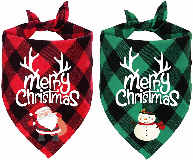 Photo 1 of 2 Pack Christmas Plaid Dog Bandanas, Merry Christmas Snowflake Holiday Plaid Dog Bandanas for Small Medium Dog Christmas Costume Decorations