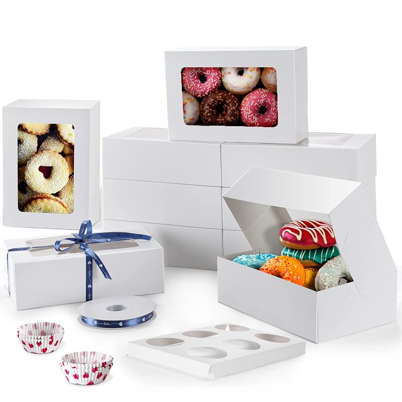 Photo 1 of 10Pcs Bakery Boxes for Pastry and Treat, Cookies Boxes for Candy, Pie, Gifts, and Candy Chocolate Strawberries, White Dessert Box with Auto Pop up 10Pcs 10''x6.5''x3''


