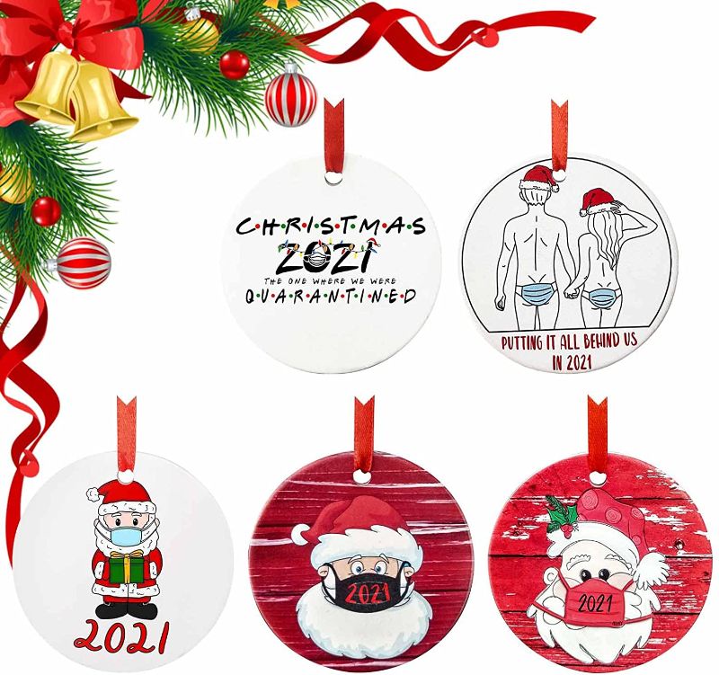 Photo 1 of  5 PCS Christmas Ornaments, 2021 Christmas Tree Pendant Ceramic Personalized Hanging Home Decor, Christmas Decoration, 2021 Holiday Decoration, Keepsake Bauble, Hanging Pendant, Xmas Decoration