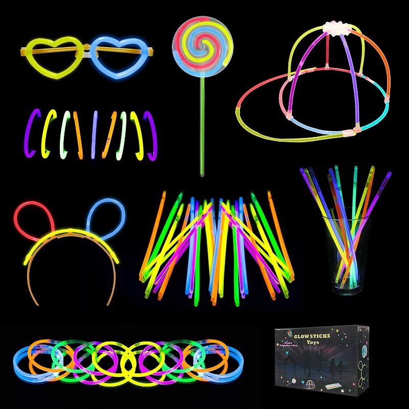 Photo 1 of Balnore Glow Sticks for Kids, 136 PCS Light up Toys Glow Sticks Bulk, 7 Colors Party Favors Supplies with Hat Glasses Headband Lollipop Necklace Bracelet
