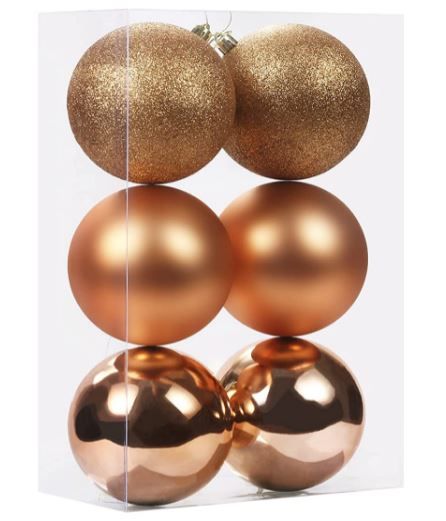 Photo 1 of 100MM/4 Large Christmas Ornaments, Christmas Ball Ornament Set for Xmas Tree, Shatterproof Decorations for Holiday, Party, Halloween, Thanksgiving, Christmas Decor - 6PCS, Deep Gold.

