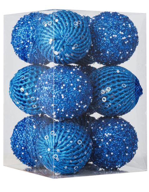 Photo 1 of 3.15" Christmas Ball Ornaments 12 pcs Glitter Sequin Foam Ball Shatterproof Christmas Decorations Tree Balls Xmas Hanging Balls for Xmas Trees Wedding Party Holiday Decorations(Sapphire)
