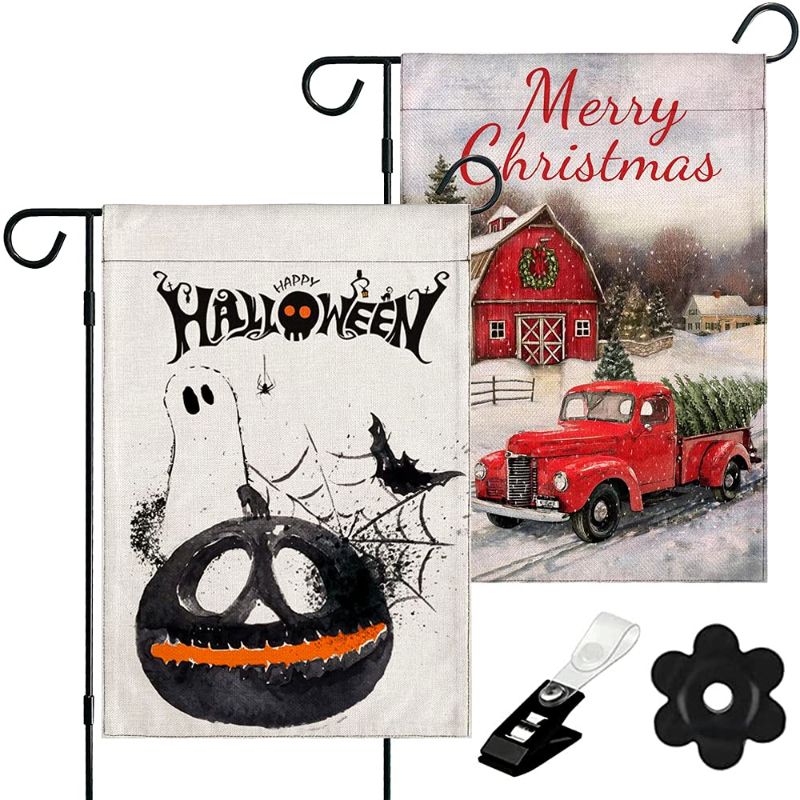 Photo 1 of 2 Pack Halloween Garden Flags Christmas Garden Flags, Garden Flags Vertical Double Sided 30.5 X 45.7 cm
