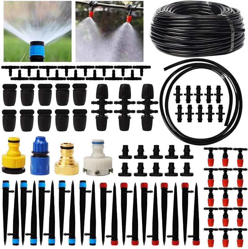 Photo 1 of  Irrigation System, 89 Pcs 138 FT Garden Irrigation System with Adjustable Nozzle Sprinkler Sprayer & Dripper Automatic Patio Plant Watering Kit Misting Cooling System for Greenhouse