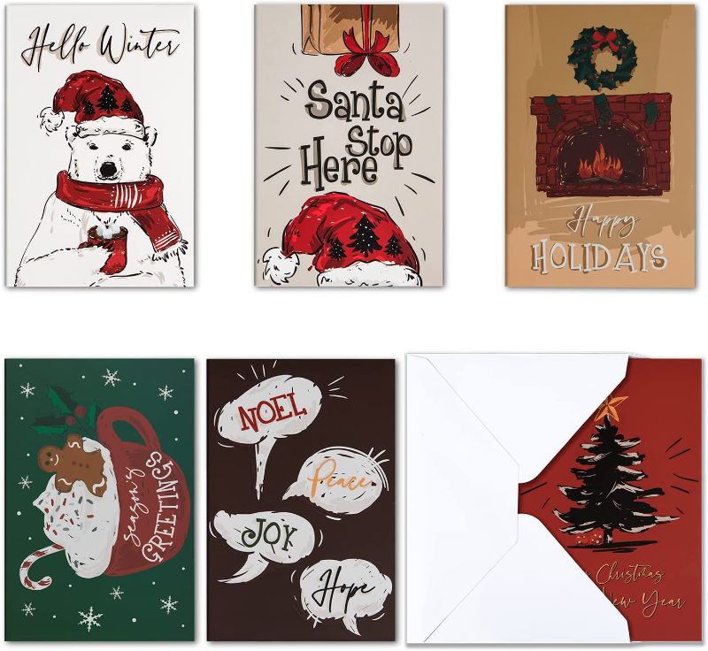 Photo 1 of 2021 Christmas Holiday Greeting Cards Assortment , 6 Artistic Greeting Designs for Winter Christmas Season, Holiday Gift Giving, Xmas Gifts Cards - 36 Pcs Cards & Envelopes …
