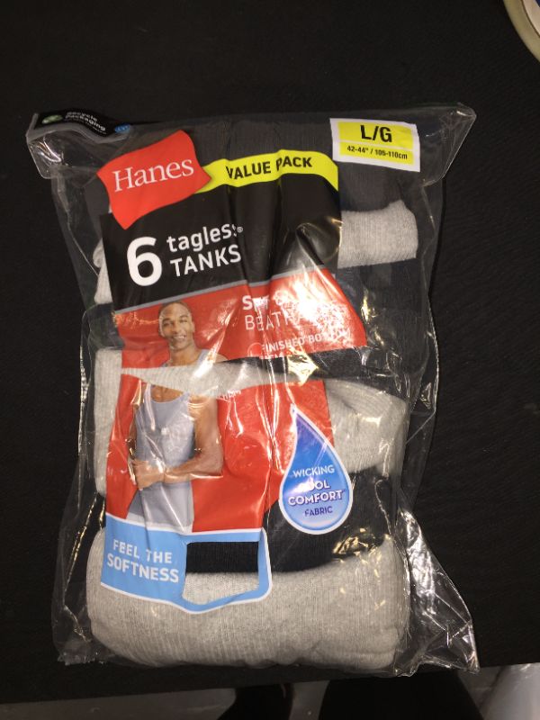 Photo 2 of Hanes Men's 6pk Red Label Tank Top Dyed A-Shirt - Gray/Black SIZE LARGE