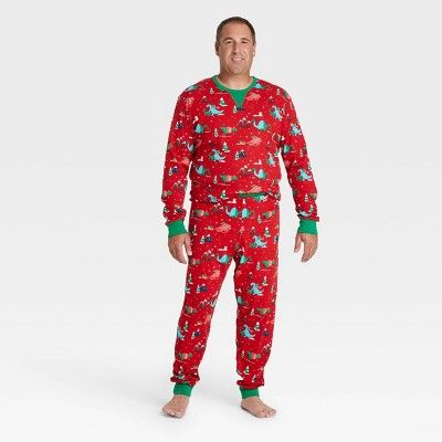 Photo 1 of Men's Holiday Dino Print Pajama Set - Wondershop™ Red SIZE XXL 