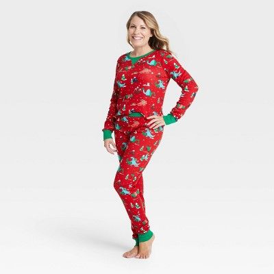 Photo 1 of WOMENS Holiday Dino Print Pajama Set - Wondershop™ Red SIZE SMALL 