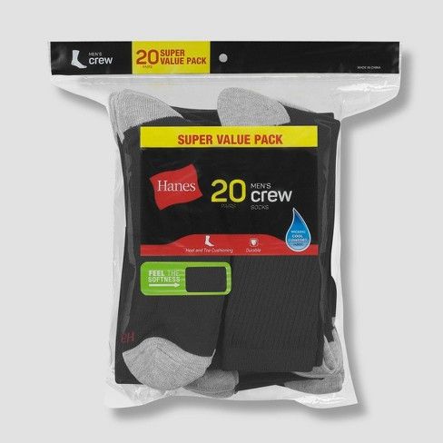 Photo 1 of Hanes Men's Lightweight Comfort Super Value Crew Socks - 20Pk