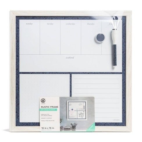 Photo 1 of U Brands 16"x16" Magnetic Dry Erase Planner Board Rustic White Frame