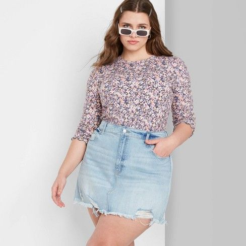 Photo 1 of Women's High-Rise Denim Mini Skirt - Wild Fable Light Wash 18, Light Blue15.00