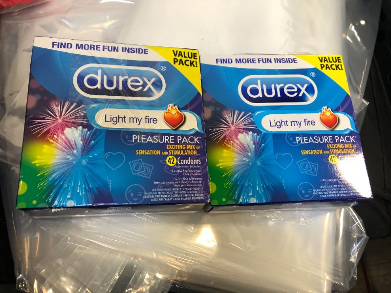 Photo 2 of Durex Pleasure Pack Assorted Condoms, Exciting Mix of Sensation and Stimulation, Natural Rubber Latex Condoms for Men, FSA & HSA Eligible, 42 Count EXPIRES 9/2022 PACK OF 2=84 CONDOMS TOTAL
