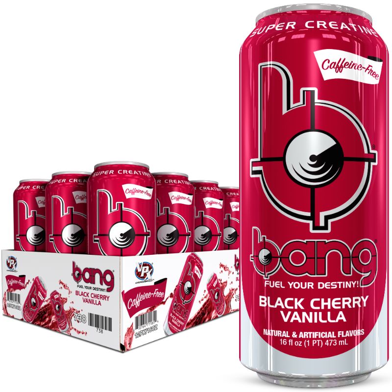 Photo 1 of (12 Cans) Bang Caffeine Free Black Cherry Vanilla Energy Drink with Super Creatine, 16 Fl Oz FRESHEST BY 10/9/2022
