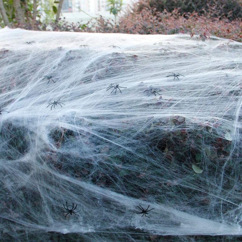 Photo 1 of Zcaukya Halloween Spider Web Decoration, 1000 sqft Stretchable Cotton Spider Web with 60 Small Spiders, Halloween Indoor and Outdoor Cobweb Decoration

