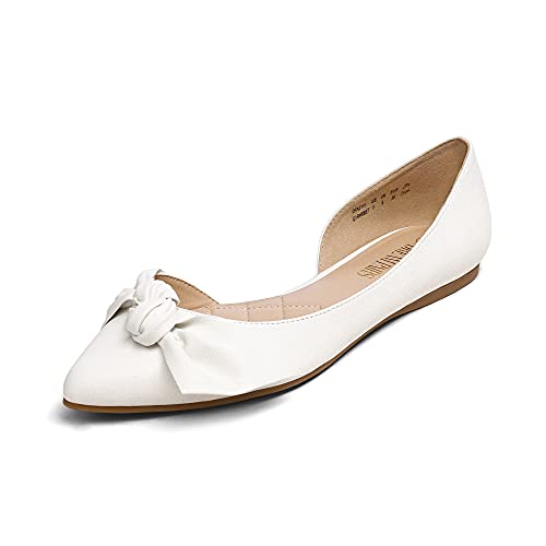 Photo 1 of DREAM PAIRS Women's Dfa2110 White Flats Ballet Comfortable Dressy Pointed Toe Bow Flats Shoes, White Pu, Size 5
