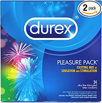 Photo 1 of Durex Pleasure Pack Assorted Condoms, Exciting Mix of Sensation and Stimulation, Natural Rubber Latex Condoms for Men, Regular Fit, FSA & HSA Eligible, 42 Count (Packaging may Vary) EXP9/2022 2 BOXES
