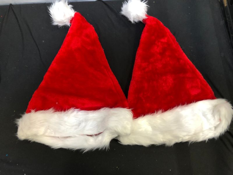 Photo 2 of Christmas Hat, Santa Hat, Xmas Holiday Hat for Adults , Unisex Velvet Comfort Christmas Hats Extra Thicken Classic Fur for Christmas New Year Festive Holiday Party Supplies 2PK
