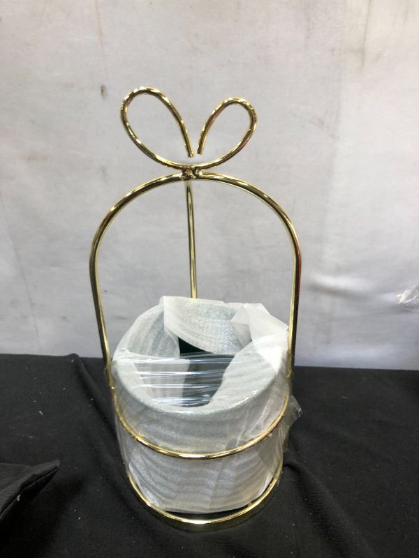 Photo 1 of White Ceramic Succulent Planter Pot Holder Plating with Gold Flower Rack Ceramic Cylindrical Succulent Planter Pot Modern for Office,Window,Kitchen (Green)
