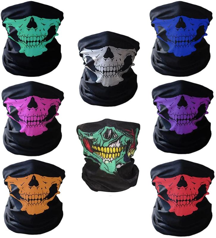 Photo 1 of CIKIShield Skull Face Mask Neck Gaiter Seamless Scarf Bandanas Black (8pcs-Color Set)
2PKS