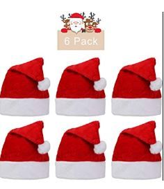 Photo 1 of 6 pcs Soft Plush Santa Hat Cap|Xmas Holiday Hat|Christmas Hats|Santa Claus Cap?for Christmas New Year Festive Holiday Party Supplies?Velvet Plush Super Soft Thickening for Adult and Kids (soft plush)
