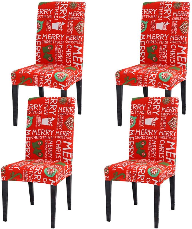 Photo 1 of 4PCS Stretch Removable Washable Dining Room Chair Protector Slipcovers Christmas Decoration/Home Decor Dining Room Seat Cover