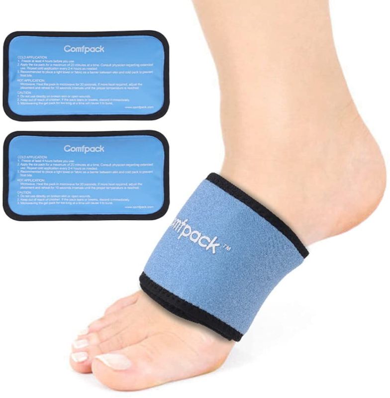 Photo 1 of Comfpack Foot Ice Pack Wrap 2 Packs Reusable Hot Cold Therapy Ice Wrap for Plantar Fasciitis, Injuries, Carpal Tunnel, Arthritis, Sprains, Foot, Wrist, Elbow
