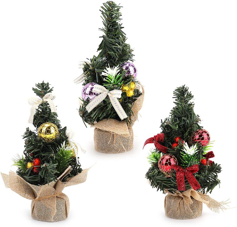 Photo 1 of 2 pack -Suwimut 3 Pieces Mini Artificial Christmas Tree, Small 8 inches Tall Christmas Pine Tree with Ornaments for Tabletops, Home and Office Decoration
