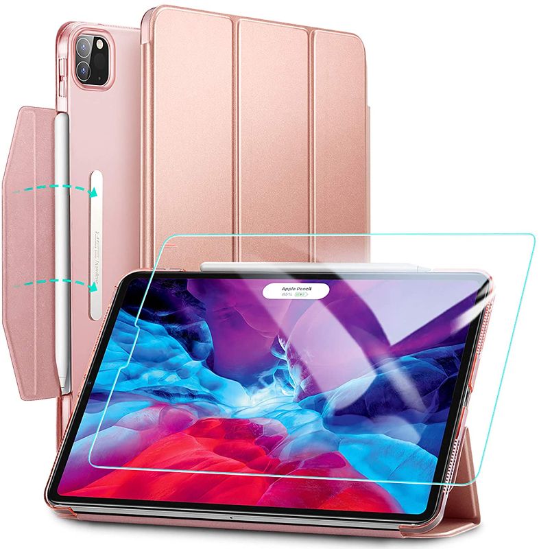 Photo 1 of ESR Yippee Trifold Smart Case for iPad Pro 12.9 2020 with Screen Protector, [Auto Sleep/Wake] [Supports Pencil Wireless Charging], Lightweight Stand Case Cover with Clasp - Rose Gold
