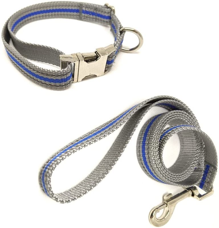 Photo 1 of 2 pack - Reflective Dog Collar and Leash Set, Padded Collar with Matching Leash for Small Medium and Large Dogs (Blue, M)
