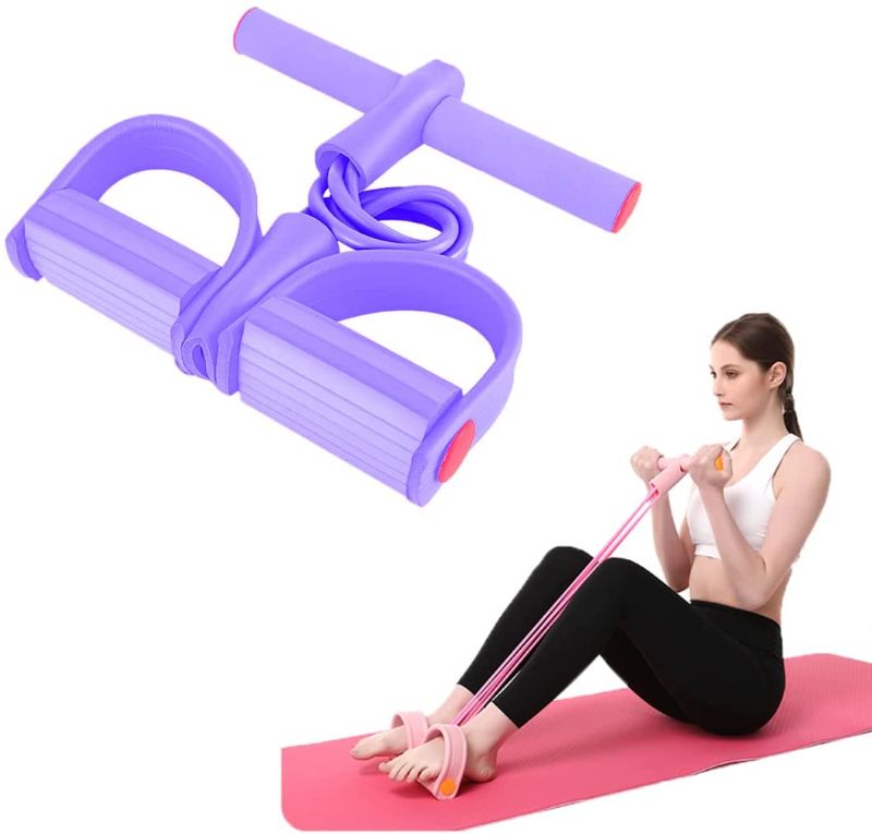 Photo 1 of Bodybuilding Expander Situp Pull Up Tension Band with Foot Pedal Resistance Band Multi Function Elastic Rope-Purple
