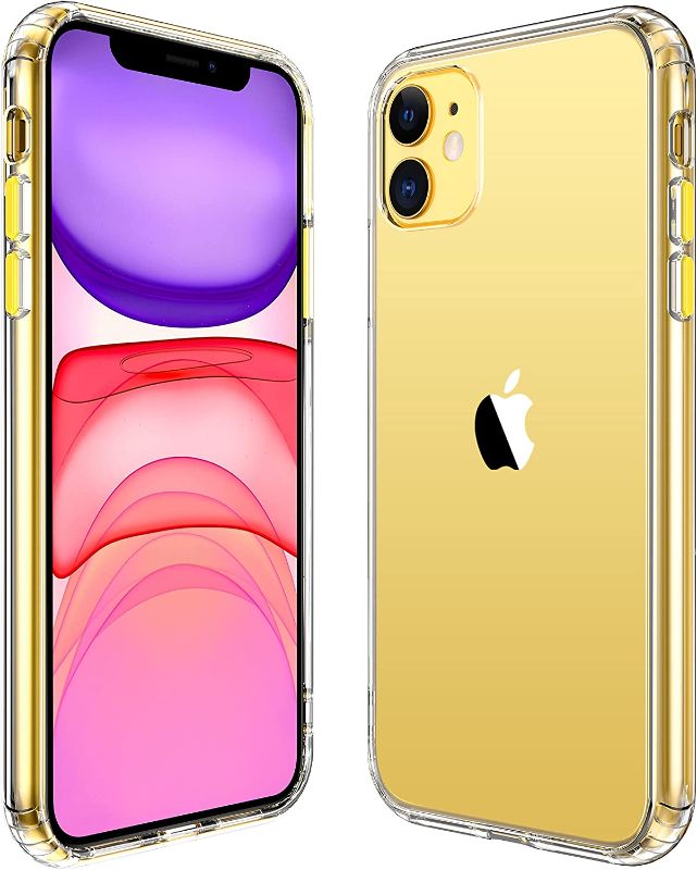 Photo 1 of ImpactStrong Compatible with iPhone 11 Clear Case, Clear Guard Shock Absorbing Scratch-Resistant Hybrid Clear TPU Cover Designed for iPhone 11 (2X Glass Screen Protector Included) - Yellow Buttons - 2 PACK 
