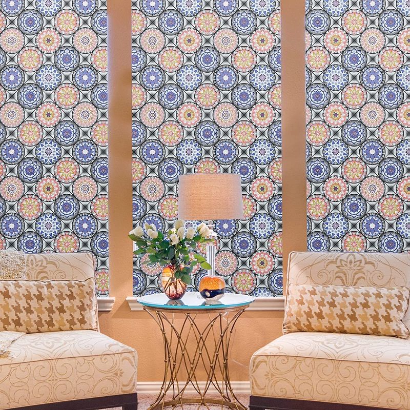 Photo 1 of Window Privacy Film Stained Glass Window Tinting Film for Home Bathroom Frosted Static Cling Non Adhesive Sun UV Blocking Decorative Vinyl Covering Stickers Removable Opaque Door Decal11.8 x 78.7 in