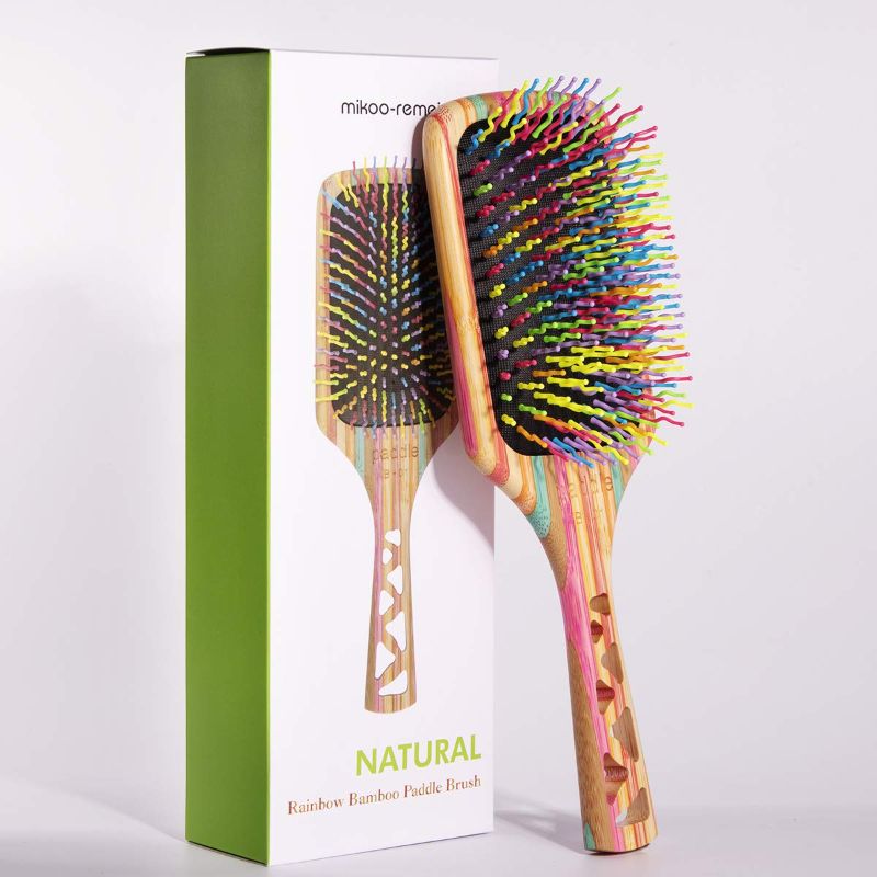 Photo 1 of Bamboo Hair Brush, Girls Hair Brush, Rainbow Bamboo Paddle Hair Brushes for Women, Men and Kids, Health and Massage Scalp Brush Everyday Brush(Large)
